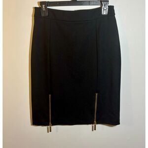 Michael Kors Women’s Black Stretch Pencil Skirt Size 6 Gold Zipper Front
